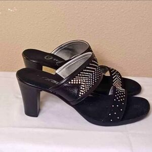 Elegant Black Heeled Sandals with Studded Design